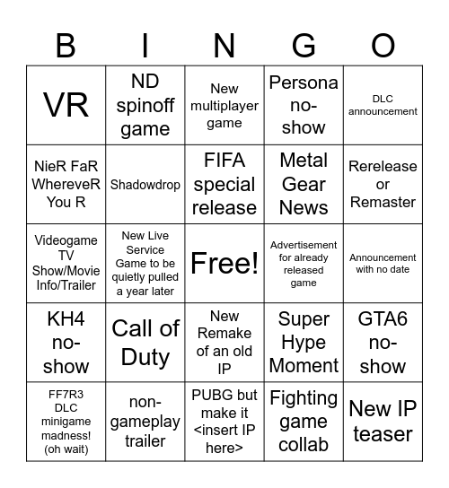 June 2 State of Play Bingo Card
