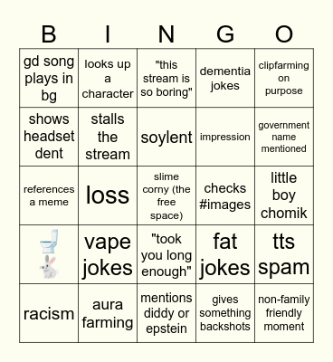 corny stream and chat bingo Card
