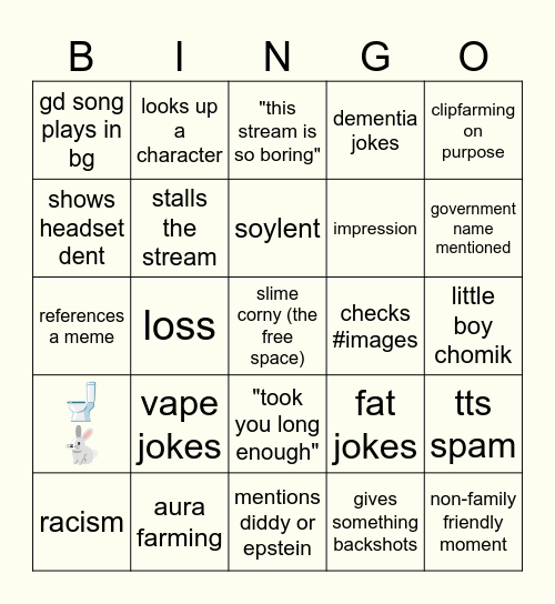 corny stream and chat bingo Card