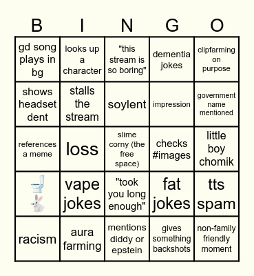 corny stream and chat bingo Card