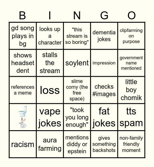 corny stream and chat bingo Card
