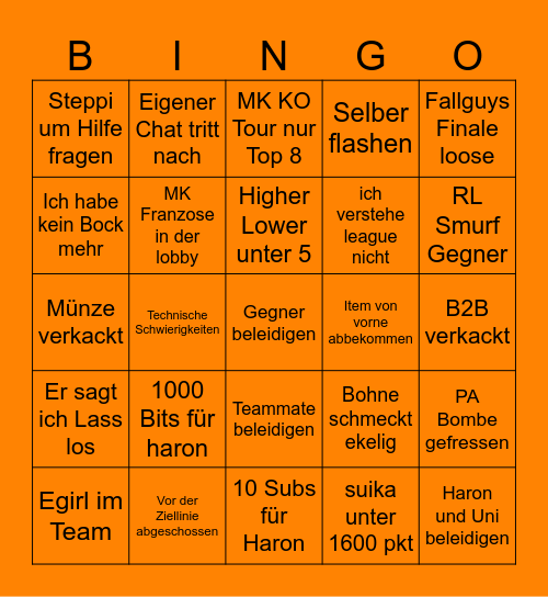 Challenge Bingo Card