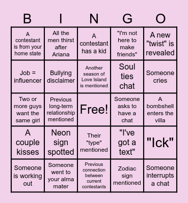 LOVE ISLAND BINGO Card
