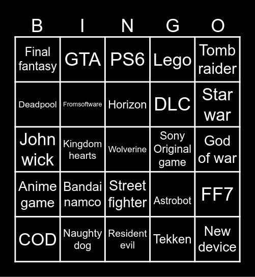 PSSP Bingo Card