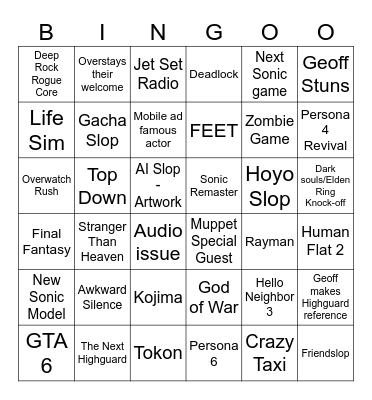 State of Play/Summer games fest Bingo Card