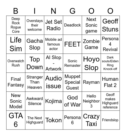 State of Play/Summer games fest Bingo Card
