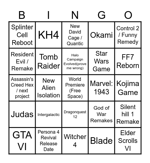 Not E3 with CorE3 Bingo Card