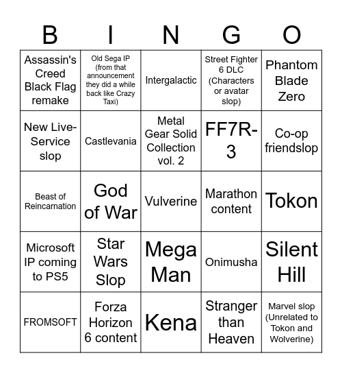 state of play 02/06/2026 Bingo Card