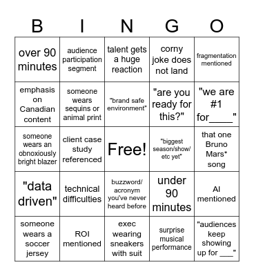 Upfront Bingo Card
