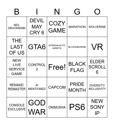 STATE OF PLAY Bingo Card