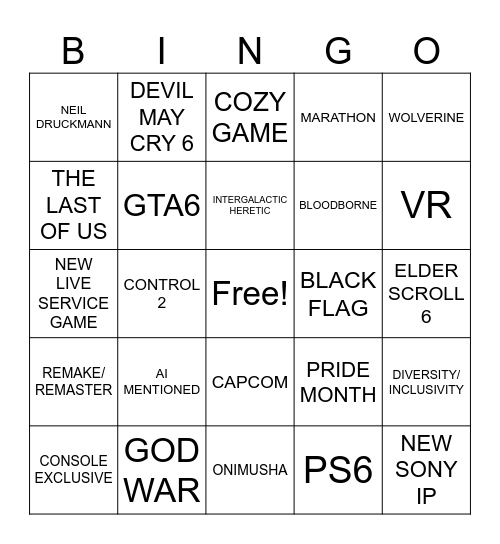 STATE OF PLAY Bingo Card