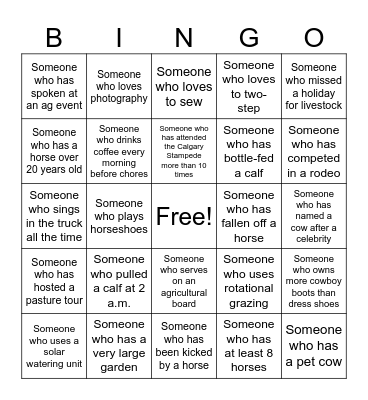 Grazing School Bingo Card