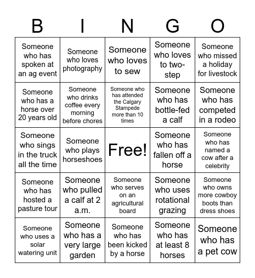 Grazing School Bingo Card