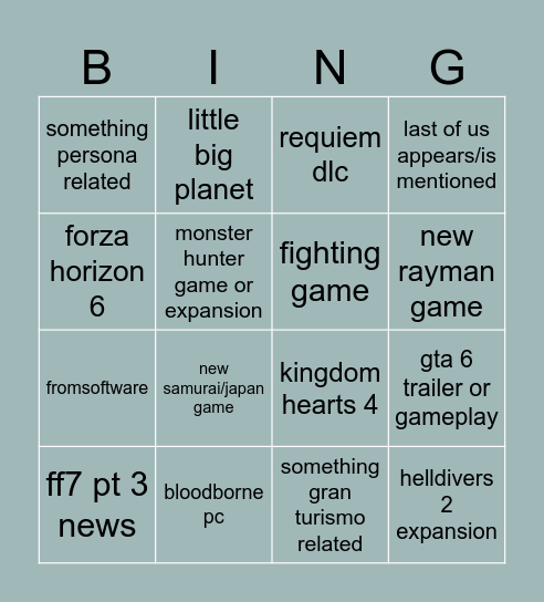 state of play :P Bingo Card