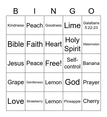 Fruits of the Spirit Bingo Card