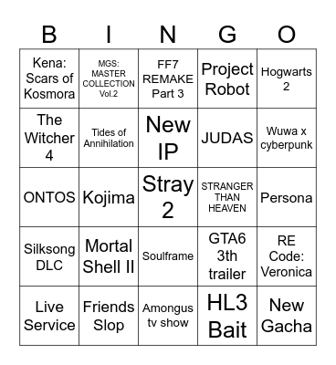 Summer Game Fest 2026 Bingo Card