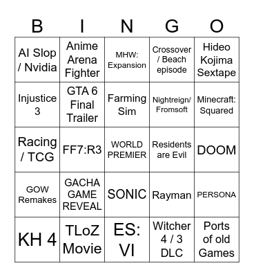 Summer Game Fest Bingo Card