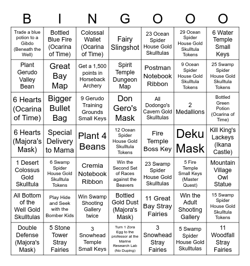 OOT/MM Rando Bingo Card