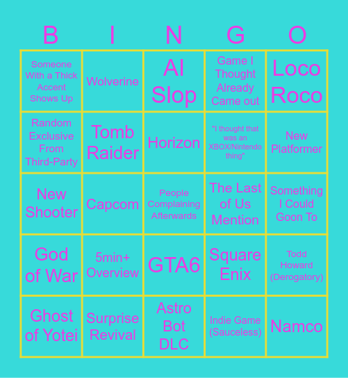 State of Play Bingo Card