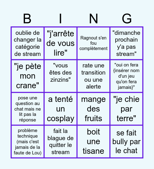 Typical stream de Lou Bingo Card