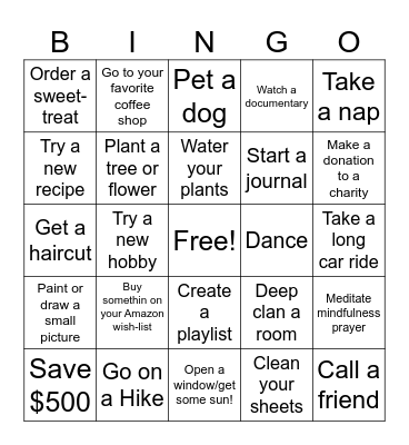 Self-Care Bingo Card