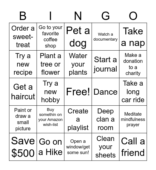 Self-Care Bingo Card