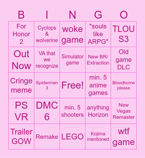 State of Play 2026 Bingo Card