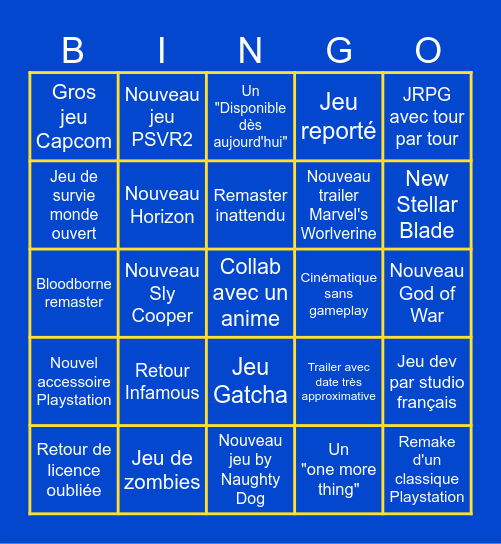 State of Play Bingo Card