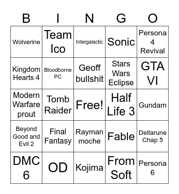 Summer Game Fest 2026 Bingo Card