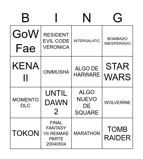 Untitled Bingo Card