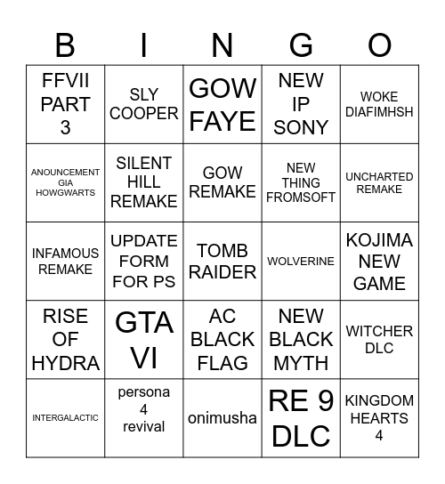 STATE OF PLAY Bingo Card