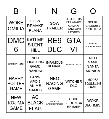 State of play Bingo Card