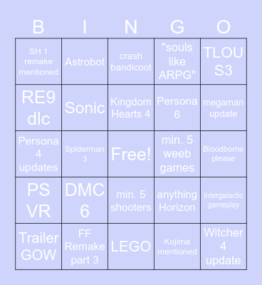 State of Play 2026 Bingo Card