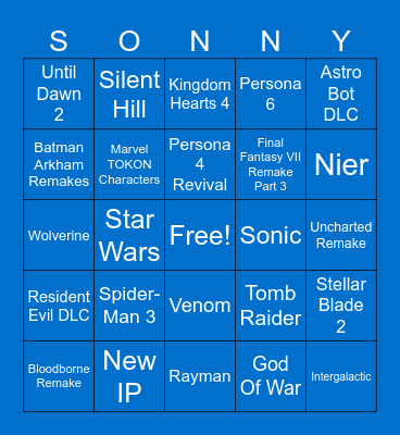 State Of Play Bingo Card