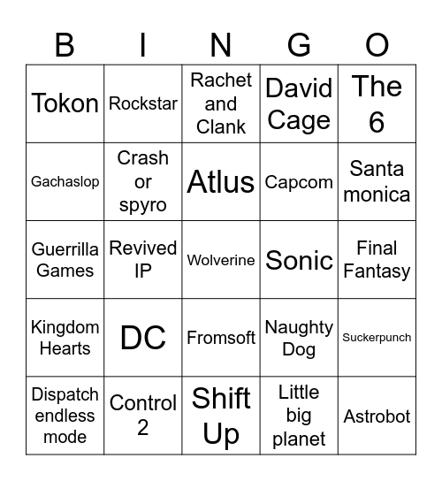State of Play Bingo Card