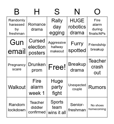 BHS bingo Card