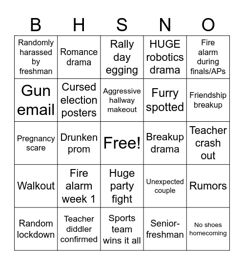 BHS bingo Card