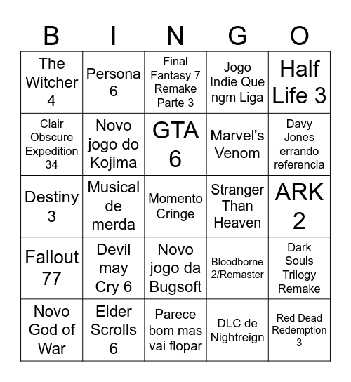 State of Play Bingo Card