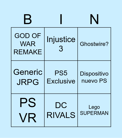 Sony State of Play Bingo Card