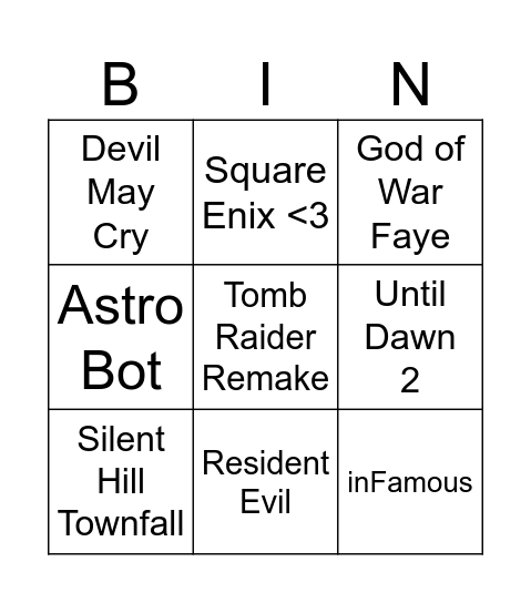 State of Play Bingo Card