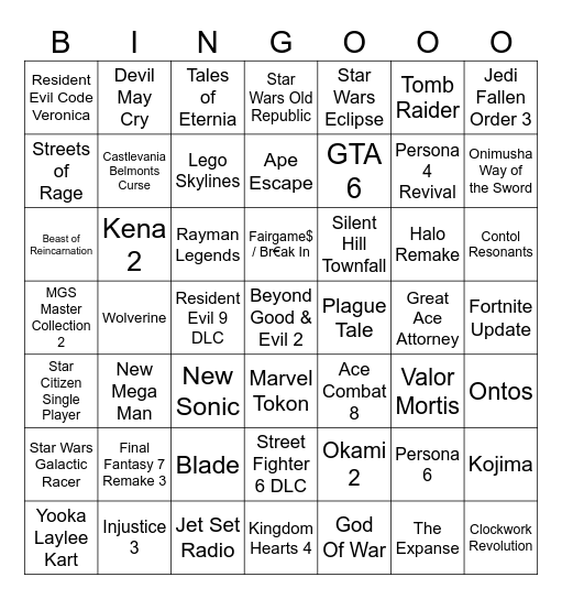 Summer Games Fest and Friends Bingo Card