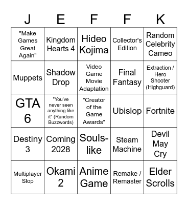 Summer Games Fest Bingo Card