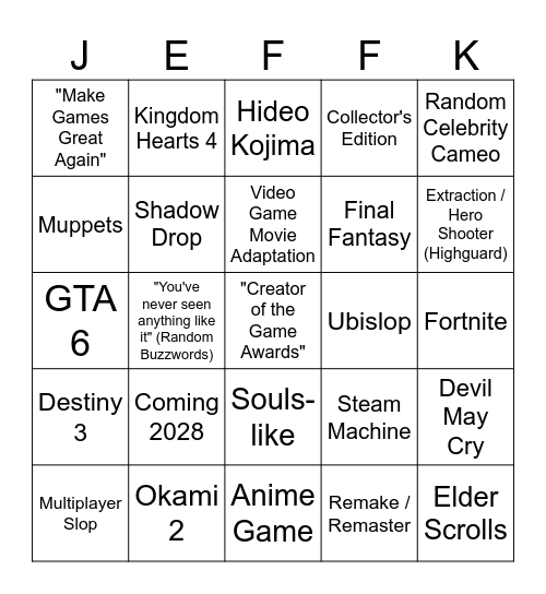Summer Games Fest Bingo Card