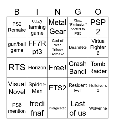 state of play Bingo Card