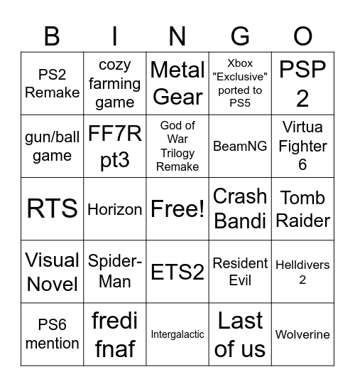 state of play Bingo Card