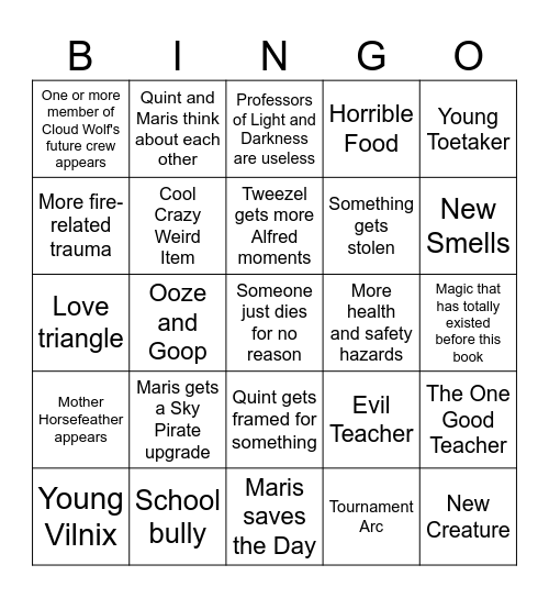 The Winter Knights Bingo Card