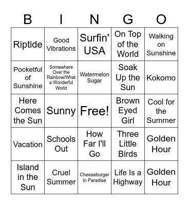 Summer Songs! Bingo Card