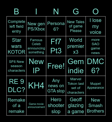 Summer Games Fest Bingo Card