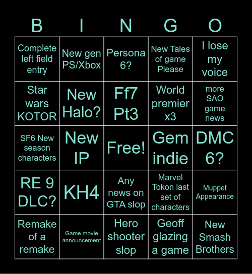 Summer Games Fest Bingo Card