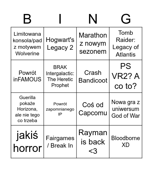 State of Play Bingo Card